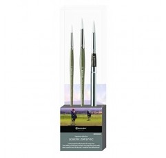 Escoda 시그니처 시리즈 아티스트 수채화 브러쉬 세트, Joseph Zbukvic 세트 #1, Perla 합성 흰색 Toray, 사이즈(원형) 8, 12 및 사이즈(여행용 원형) 10