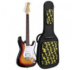 39인치 일렉트릭 기타 가방 케이스 넥 스트랩이 있는 0.38인치 두꺼운 패딩 조절 가능한 어깨 스트랩 방수 노란색 번개 모양 및 블랙 일렉트릭 기타 공연 가방