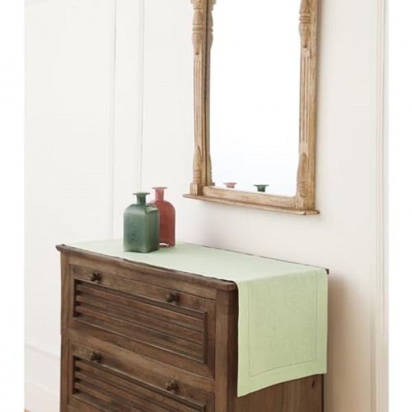 Solino 홈 세이지 그린 린넨 테이블 러너 길이 108인치 – 100% 순수 린넨 14 x 108인치 클래식 헴스티치 엑스트라 롱 테이블 러너 – 봄, 부활절, 여름을 위한 농가 식탁 러