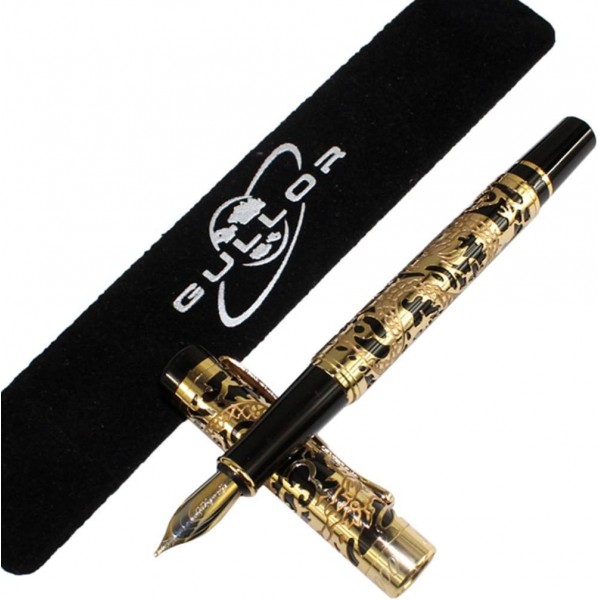 Gullor 고급 만년필 Jinhao 5000 Golden and Black Dragon Year 선물 상자 및 잉크 카트리지 Gold & black + ink