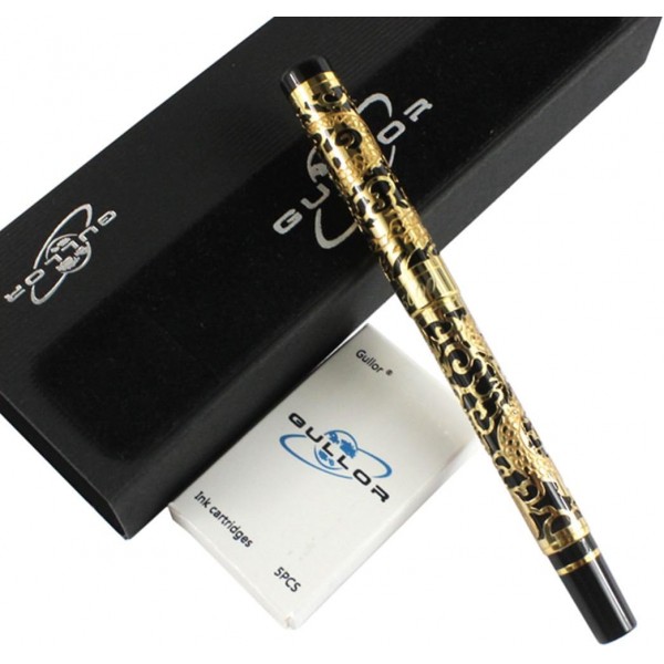 Gullor 고급 만년필 Jinhao 5000 Golden and Black Dragon Year 선물 상자 및 잉크 카트리지 Gold & black + ink