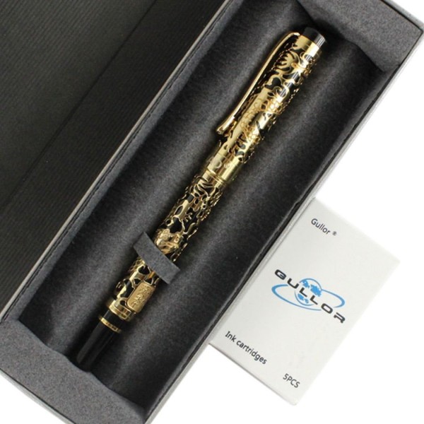 Gullor 고급 만년필 Jinhao 5000 Golden and Black Dragon Year 선물 상자 및 잉크 카트리지 Gold & black + ink