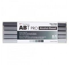 Tombow 56969 ABT PRO 알코올 마커, 회색 톤, 5가지 색상 세트 - 듀얼 팁, 영구 아트 마커는 색칠, 스케치 및 색상 그라데이션 생성에 완벽한 끌 및 브러시 팁을 갖추고 있습니