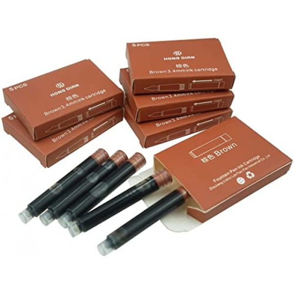 Asvine Hongdian 만년필 잉크 카트리지 브라운 컬러, 리필 잉크 카트리지 30개 세트, 보어 직경 3.4mm