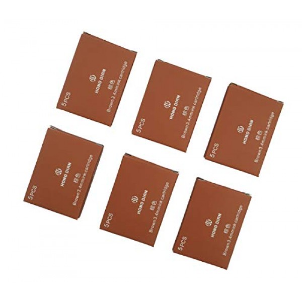 Asvine Hongdian 만년필 잉크 카트리지 브라운 컬러, 리필 잉크 카트리지 30개 세트, 보어 직경 3.4mm