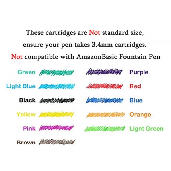 Asvine Hongdian 만년필 잉크 카트리지 브라운 컬러, 리필 잉크 카트리지 30개 세트, 보어 직경 3.4mm