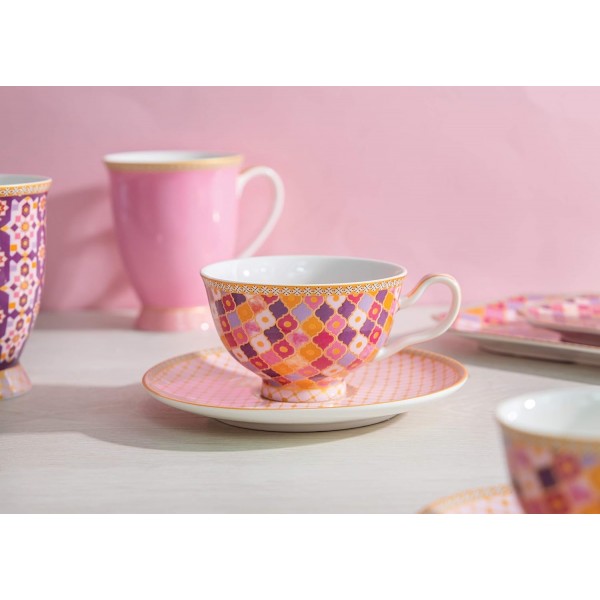 Maxwell & Williams HV0118 Teas & C's Kasbah Tea Cup and Saucer Set in Gift Box, Porcelain, Rose, 200ml Rose Single