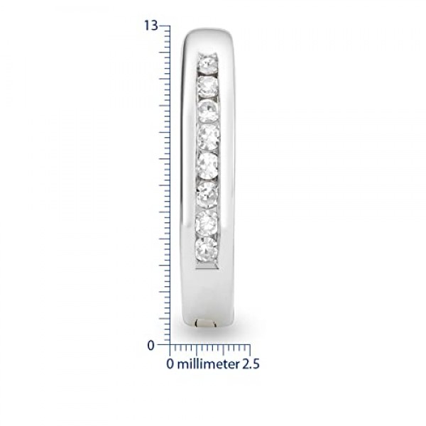 Miore 귀걸이 여성용 0.11캐럿 다이아몬드 라운드 후프 귀걸이 16개 다이아몬드가 세팅된 화이트 골드 9캐럿 / 375금 브릴리언트, 귀걸이
