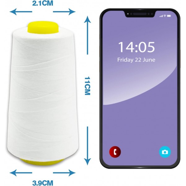 재봉사 오버록 실 100% 폴리에스터 흰색 재봉사 세트 재봉사 실 재봉틀 4호용 재봉사 찢어지지 않는 재봉틀 실 재봉실 오버록 실 40/2 각 2745m, 총 11000m