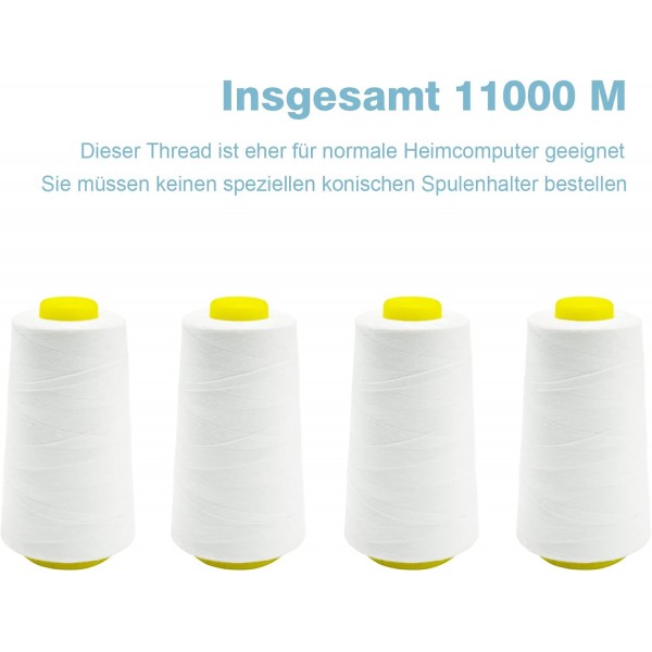 재봉사 오버록 실 100% 폴리에스터 흰색 재봉사 세트 재봉사 실 재봉틀 4호용 재봉사 찢어지지 않는 재봉틀 실 재봉실 오버록 실 40/2 각 2745m, 총 11000m