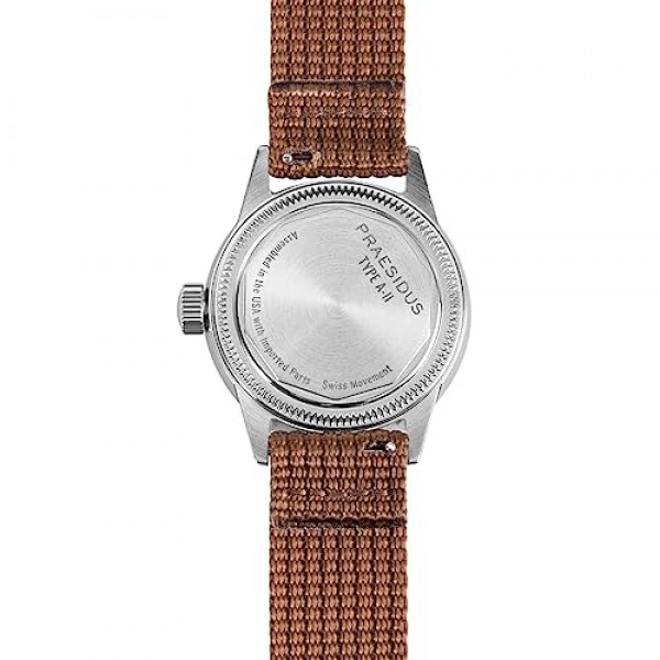 A-11 서비스 시계 남성용 38mm 밀리터리 오토매틱 시계(블랙 다이얼 및 브라운 나일론 스트랩)