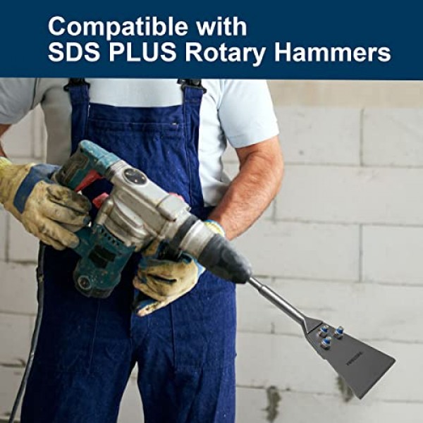 예비 볼트 및 잠금 너트가 포함된 Firecore SDS Plus 바닥 스크레이퍼, 5인치 x 11인치 타일 제거 치즐 도구 회전식 해머 드릴용 긴 핸들 헤비 듀티, 얇은 스크레이퍼 접착제 