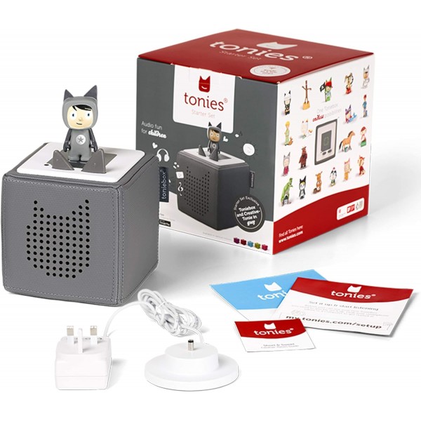tonies toniebox 프리스쿨 스타터 세트 번들에는 창의적인 노래 1곡, 놀이 및 액션 노래 3곡, fun with spot, oi frog, 어린이용 오디오 북 및 음악 플레이어 스피커, 화면이 없는 