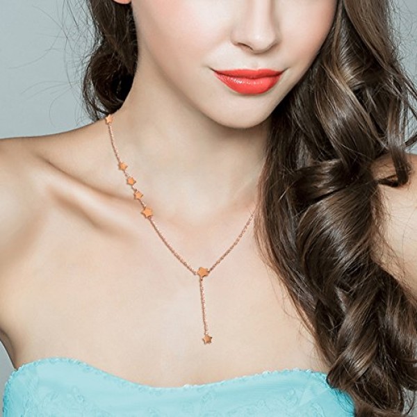 JewelryWe 보석 목걸이 여성용 오각형 스타 별 참 스테인레스 스틸 펜던트 45cm 체인, 로즈 골드, 여성용 선물