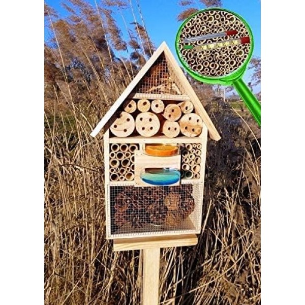 곤충 호텔, LOTUS 버전(발수 표면 포함), 약 8mm 및 11mm 크기의 사이트 글래스 2개 포함(유리로 만든 관찰 튜브 2개, 셀룰로스 폐쇄 및 접근 보조 장치 포함) WITH DRINK SD 및 