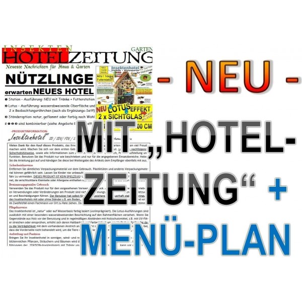 곤충 호텔, LOTUS 버전(발수 표면 포함), 약 8mm 및 11mm 크기의 사이트 글래스 2개 포함(유리로 만든 관찰 튜브 2개, 셀룰로스 폐쇄 및 접근 보조 장치 포함) WITH DRINK SD 및 