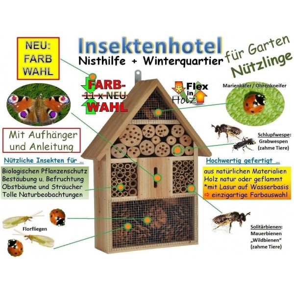 곤충 호텔, LOTUS 버전(발수 표면 포함), 약 8mm 및 11mm 크기의 사이트 글래스 2개 포함(유리로 만든 관찰 튜브 2개, 셀룰로스 폐쇄 및 접근 보조 장치 포함) WITH DRINK SD 및 