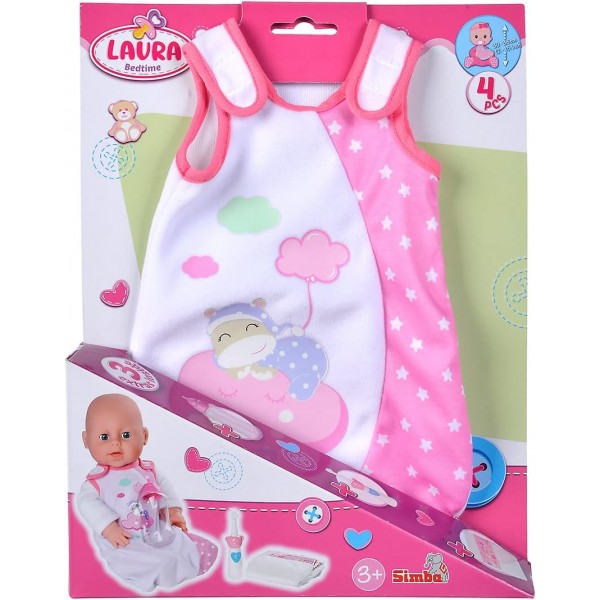 Simba 105400001 - 로라 굿나잇 베이비 액세서리, 침낭, 칫솔, 기저귀, 젖병, 30-38cm 인형용, 부품 4개, 인형 옷, 인형 액세서리, from 3 Years