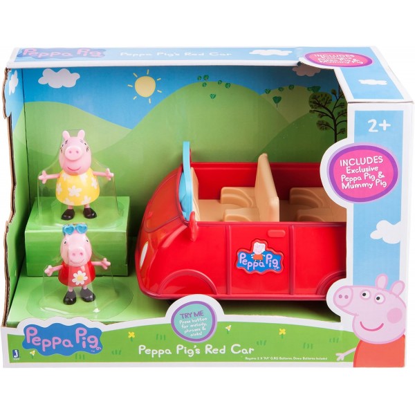Peppa Pig Peppa's Red Car 92605 - 정확한 회전 바퀴와 소리, 독점적인 Peppa와 Mama Pig 장난감 피규어 포함, 2세 이상 어린이에게 이상적인 장난감