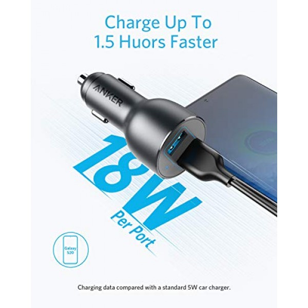 Anker 차량용 휴대폰 충전기 어댑터, 36W 금속 듀얼 USB, PowerDrive III 2포트 36W 합금, iPhone 14 13 12 11 Pro Max 미니 X XR XS, iPad Pro 미니, 갤럭시 S20/ S20+/ S10/ S10e/ S10+ 등
