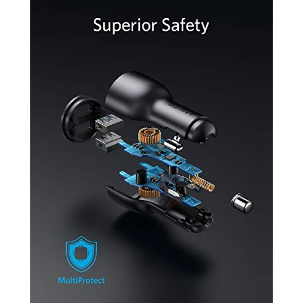 Anker 차량용 휴대폰 충전기 어댑터, 36W 금속 듀얼 USB, PowerDrive III 2포트 36W 합금, iPhone 14 13 12 11 Pro Max 미니 X XR XS, iPad Pro 미니, 갤럭시 S20/ S20+/ S10/ S10e/ S10+ 등