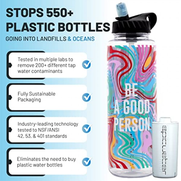Epic 정수 필터 Nalgene OG Sustain Tritan USA Made 물병 및 75갤런 필터 - 물 불순물 99.99% 제거, 48온스, Be A Good Person 스페셜 에디션
