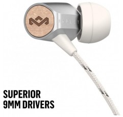 House of Marley Uplift 2.0 - 소음 차단 인이어 헤드폰, 9mm 드라이버, 마이크, 1버튼 컨트롤, 지속 가능한 소재, 다양한 이어팁 크기 - 실버