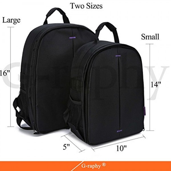 DSLR 카메라, 렌즈, 삼각대 및 액세서리용 레인 커버가 있는 G-raphy 카메라 가방 소형 유형(보라색, 소형)