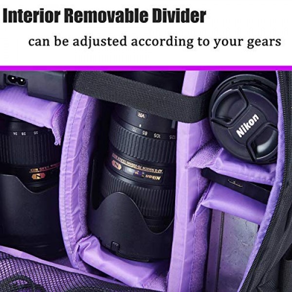 DSLR 카메라, 렌즈, 삼각대 및 액세서리용 레인 커버가 있는 G-raphy 카메라 가방 소형 유형(보라색, 소형)