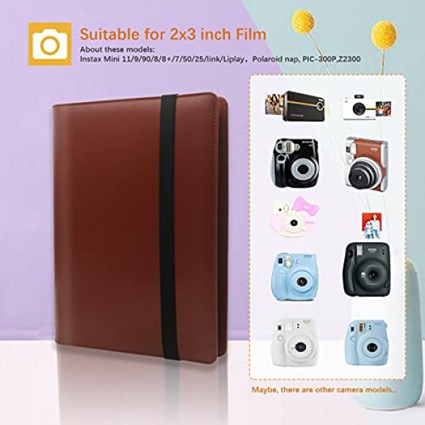Fujifilm Instax Mini 12 11 90 40, Polaroid Mini 2x3 즉석 카메라 및 Zip 즉석 프린터용 400 포켓 사진 앨범(갈색)