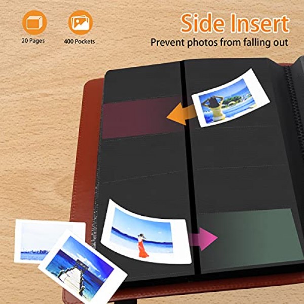 Fujifilm Instax Mini 12 11 90 40, Polaroid Mini 2x3 즉석 카메라 및 Zip 즉석 프린터용 400 포켓 사진 앨범(갈색)