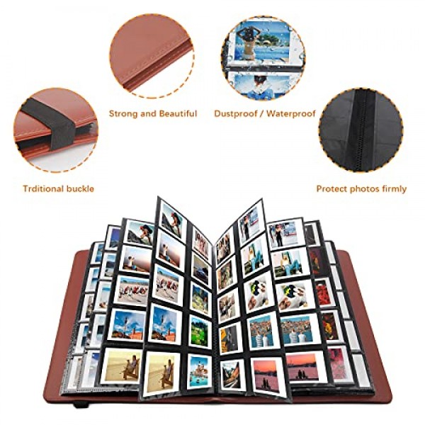 Fujifilm Instax Mini 12 11 90 40, Polaroid Mini 2x3 즉석 카메라 및 Zip 즉석 프린터용 400 포켓 사진 앨범(갈색)