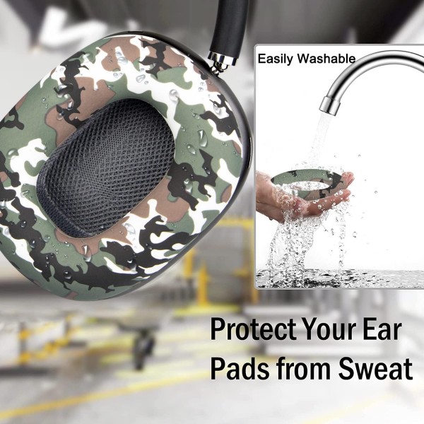SOULWIT Apple AirPods Max 이어 패드 패드용 실리콘 보호 커버 케이스, 땀 방지 보호 케이스, AirPods Max Camo-Green용 손쉬운 세척 가능 이어컵 커버 프로텍터 액세서리