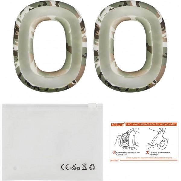 SOULWIT Apple AirPods Max 이어 패드 패드용 실리콘 보호 커버 케이스, 땀 방지 보호 케이스, AirPods Max Camo-Green용 손쉬운 세척 가능 이어컵 커버 프로텍터 액세서리
