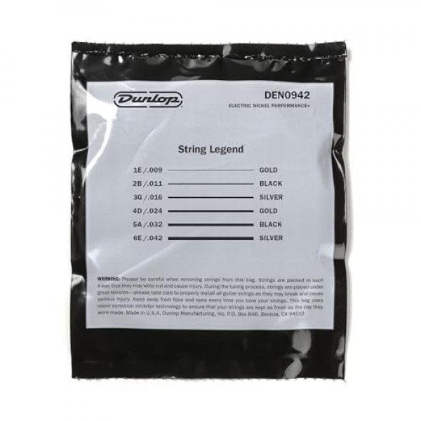 JIM DUNLOP DEN0942 니켈 감긴 일렉트릭 기타 현, 조명, .009–.042, 6현/세트