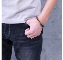 Coai 남녀공용 오닉스 및 타이거 아이 팔찌, 함사 핸드 참 포함