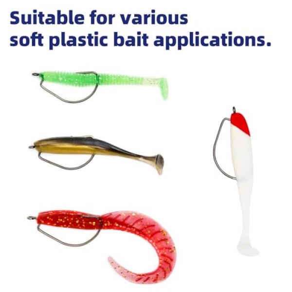 UCEC 낚시 후크, 140PCS/ 100PCS/ 60PCS EWG 오프셋 웜 후크 베이스 후크 와이드 갭 2X 강력한 Senko 미끼 베이스 송어 바닷물 담수용 텍사스 리그 지그 피쉬 후크 크기: #4#2#1 1/0 2/