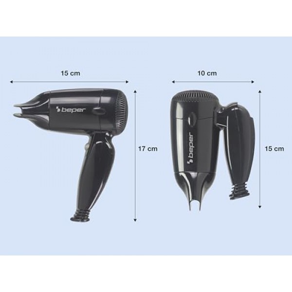 BEPER 40.405 여행용 헤어드라이어 1200W 접이식 여행용 헤어드라이어 소형 블랙