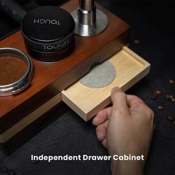 CODOGOY 에스프레소 노크 박스 58mm 커피 탬핑 스테이션 58mm 에스프레소 디스트리뷰터와 호환 가능 커피 노크 박스 탬퍼 홀더-1.5L 커피 찌꺼기 박스 호두 베이스