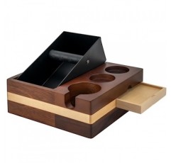 CODOGOY 에스프레소 노크 박스 58mm 커피 탬핑 스테이션 58mm 에스프레소 디스트리뷰터와 호환 가능 커피 노크 박스 탬퍼 홀더-1.5L 커피 찌꺼기 박스 호두 베이스