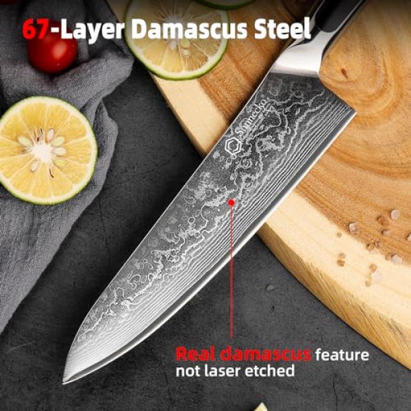 Sunnecko 요리사 칼 8 인치, 다마스커스 부엌 칼 일본 요리사 칼 Vg10 고탄소 스테인레스 스틸