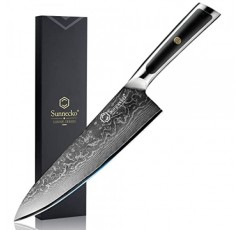 Sunnecko 요리사 칼 8 인치, 다마스커스 부엌 칼 일본 요리사 칼 Vg10 고탄소 스테인레스 스틸