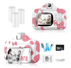 어린이를 위한 즉석 카메라, 업그레이드된 어린이 셀카 디지털 인쇄 카메라(1080P 비디오 레코더 포함) 32G SD 카드 장난감(3세 4 5 6 7 8-10 12세 유아 남아 및 여아용) - 핑크