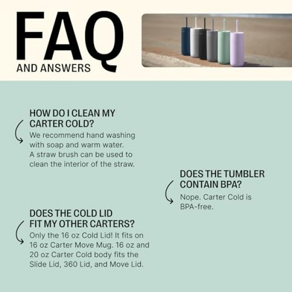 Fellow 물, 아이스티, 커피, 스무디, 아이스 커피 등을 위한 20온스 카터 콜드 여행용 머그 - 유출 방지 뚜껑과 빨대가 포함된 스테인레스 스틸 진공 단열 아이스 커피 텀