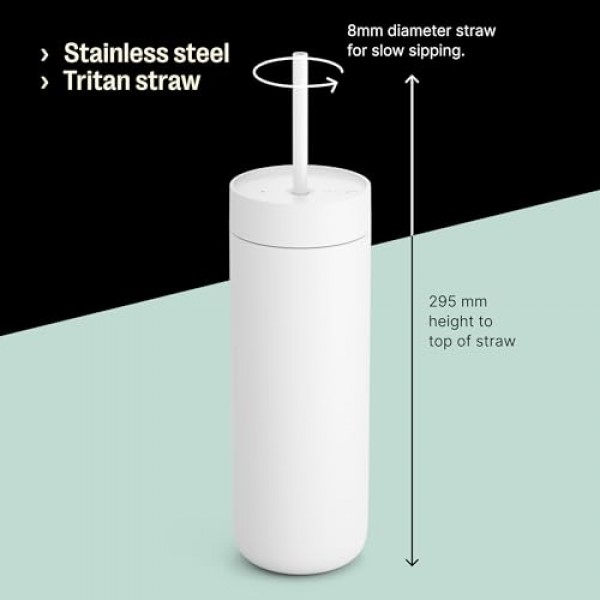 Fellow 물, 아이스티, 커피, 스무디, 아이스 커피 등을 위한 20온스 카터 콜드 여행용 머그 - 유출 방지 뚜껑과 빨대가 포함된 스테인레스 스틸 진공 단열 아이스 커피 텀