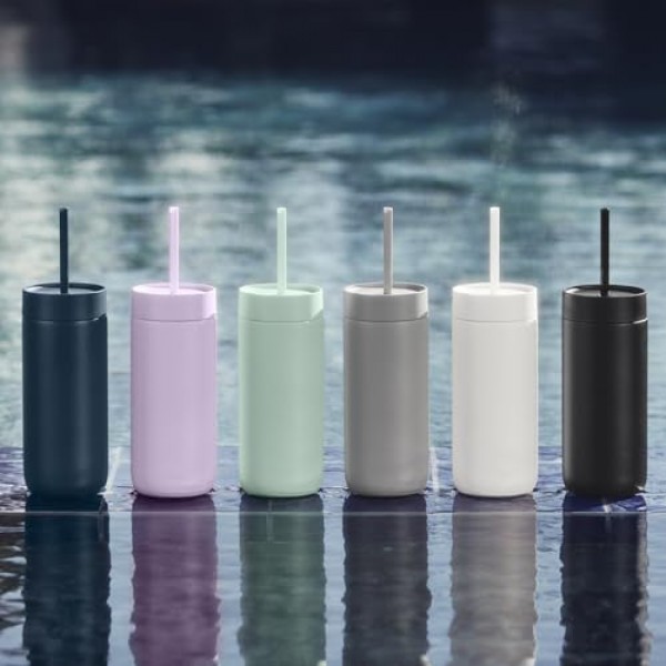 Fellow 물, 아이스티, 커피, 스무디, 아이스 커피 등을 위한 20온스 카터 콜드 여행용 머그 - 유출 방지 뚜껑과 빨대가 포함된 스테인레스 스틸 진공 단열 아이스 커피 텀