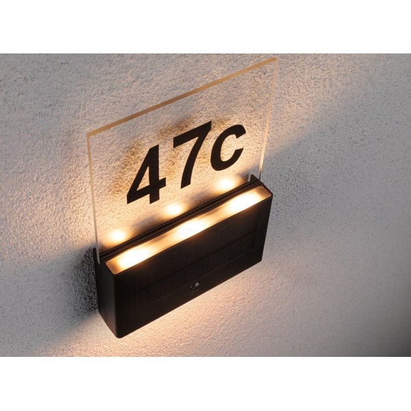 Paulmann Neda 94725 LED 솔라 하우스 번호 라이트 모션 센서 곤충 친화적 인 IP44 2200K 30lm 무연탄 골드 라이트 플라스틱