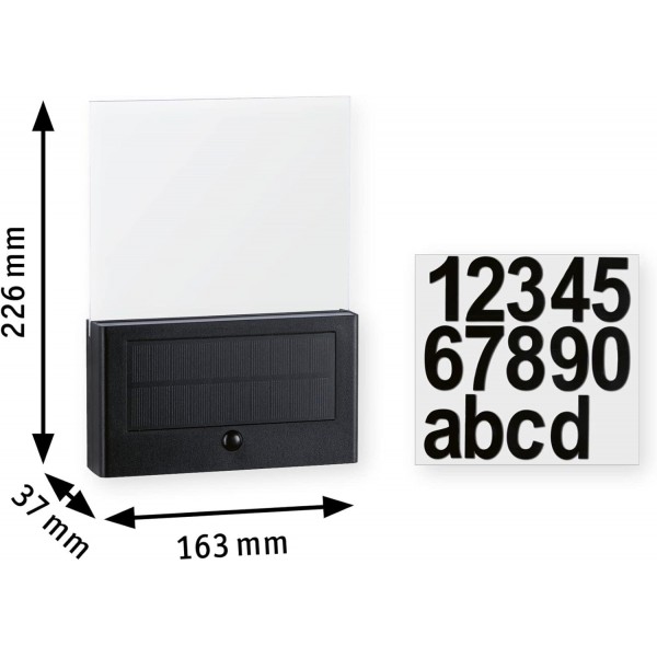 Paulmann Neda 94725 LED 솔라 하우스 번호 라이트 모션 센서 곤충 친화적 인 IP44 2200K 30lm 무연탄 골드 라이트 플라스틱