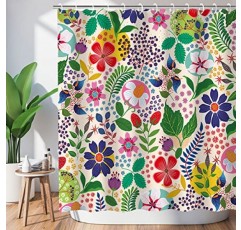 LIVILAN 꽃 샤워 커튼 다채로운 샤워 커튼 꽃 Boho 밝은 독특한 꽃 패브릭 보헤미안 샤워 커튼 욕실 12 후크, 72 