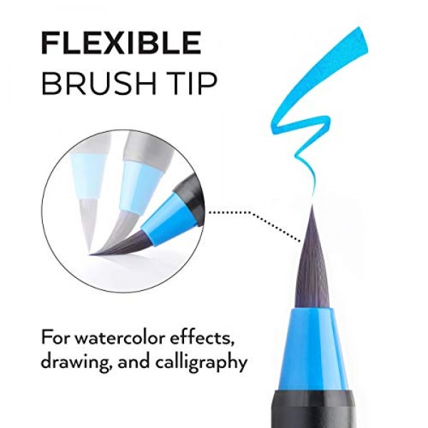 ARTEZA 리얼 브러쉬 펜 여행용 번들, 아티스트, 취미 화가 및 초보자를 위한 드로잉 미술 용품